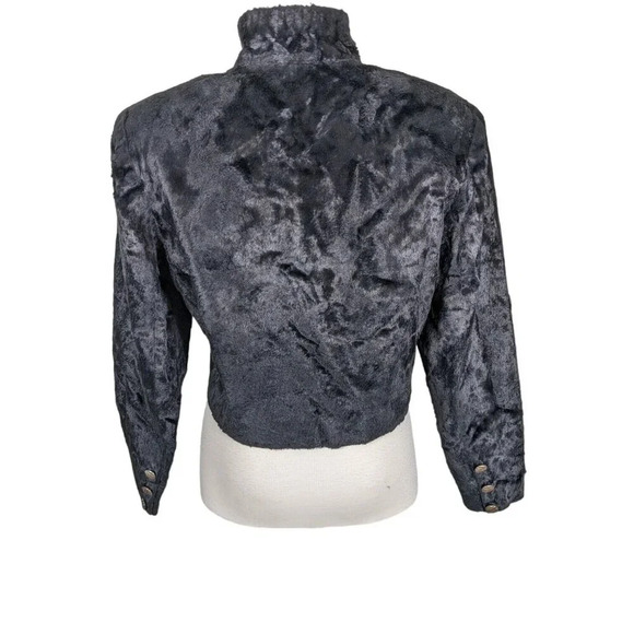 Vintage Womens Jacket Faux Fur Cropped Coat Med Black Mob Wife Designer France - Picture 5 of 9